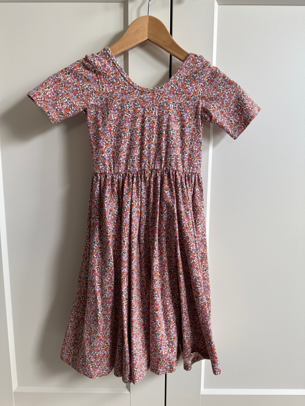 Girls Floral Short-Sleeve Twirl Dress in Pink